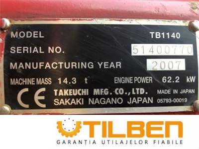 Miniexcavator Takeuchi TB1140 de vanzare
